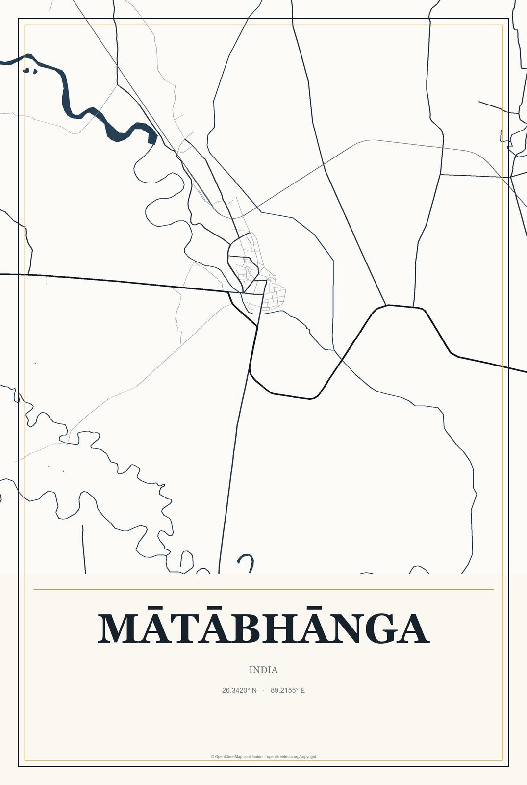 Mātābhānga, India City Map Aluminum Sign in Citrine Modern style