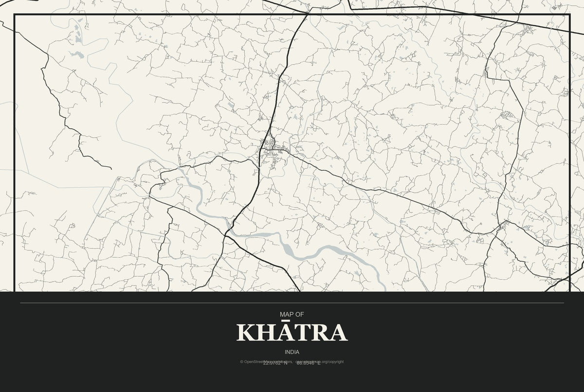 Khātra, India City Map Aluminum Sign in Museum Plaque style