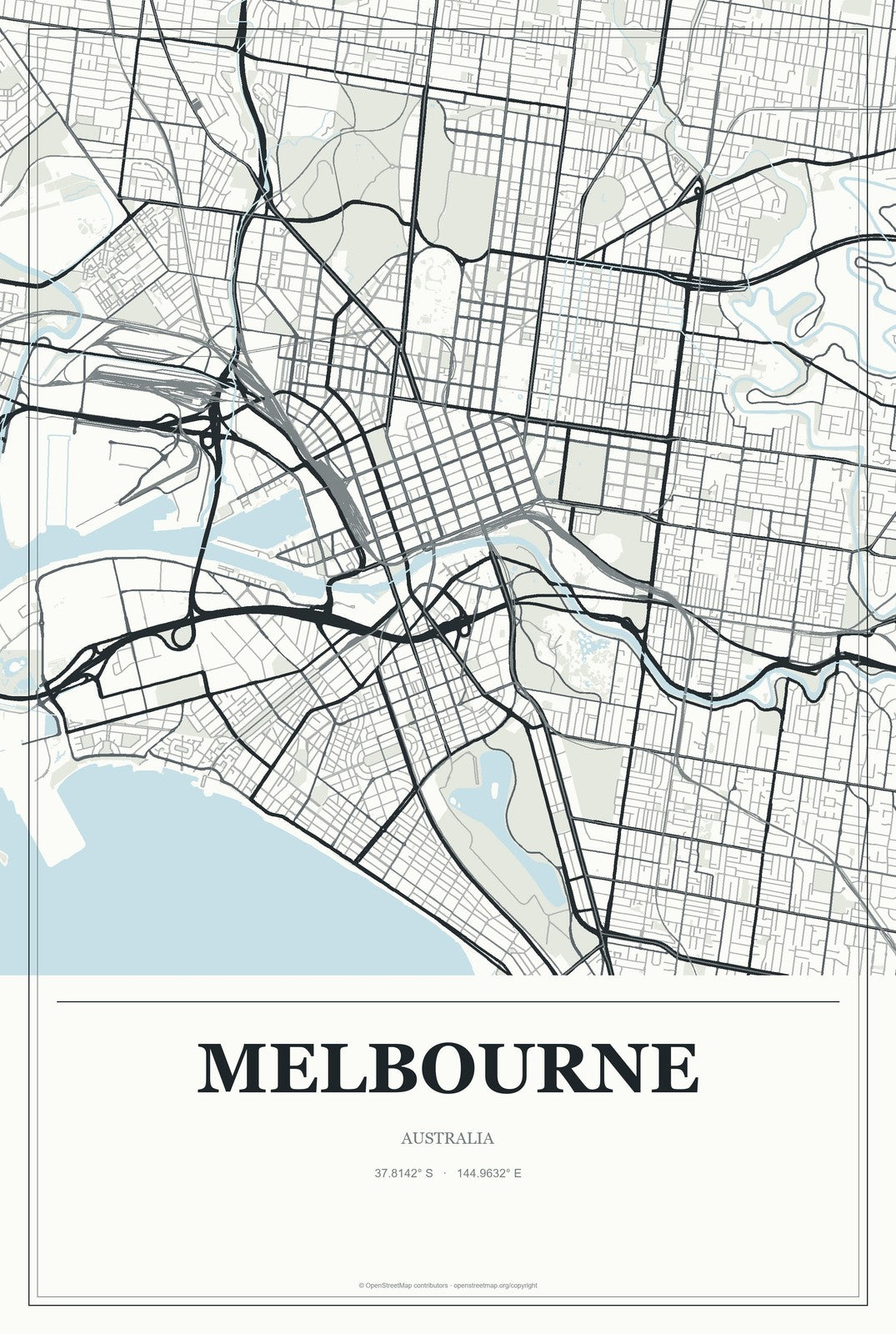 Melbourne, Australia City Map Aluminum Sign in Gallery Air style