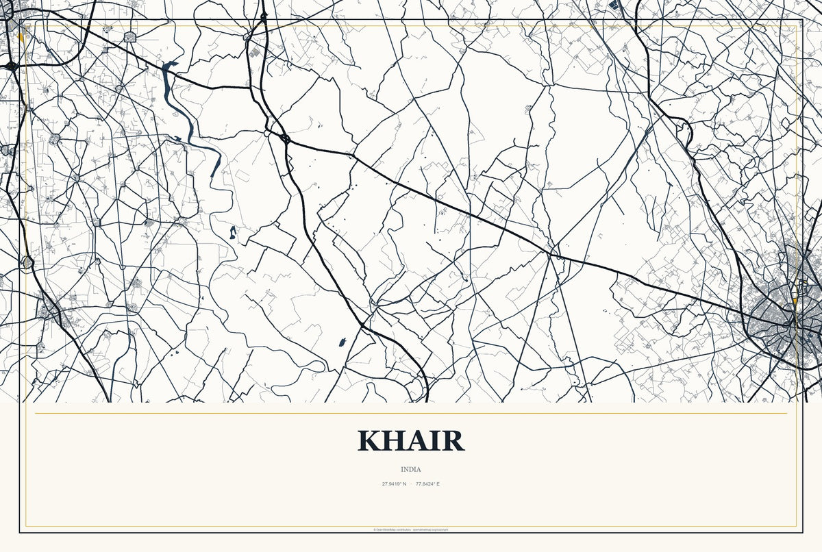 Khair, India City Map Aluminum Sign in Citrine Modern style