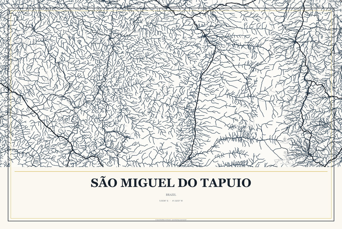 São Miguel do Tapuio, Brazil City Map Aluminum Sign in Citrine Modern style