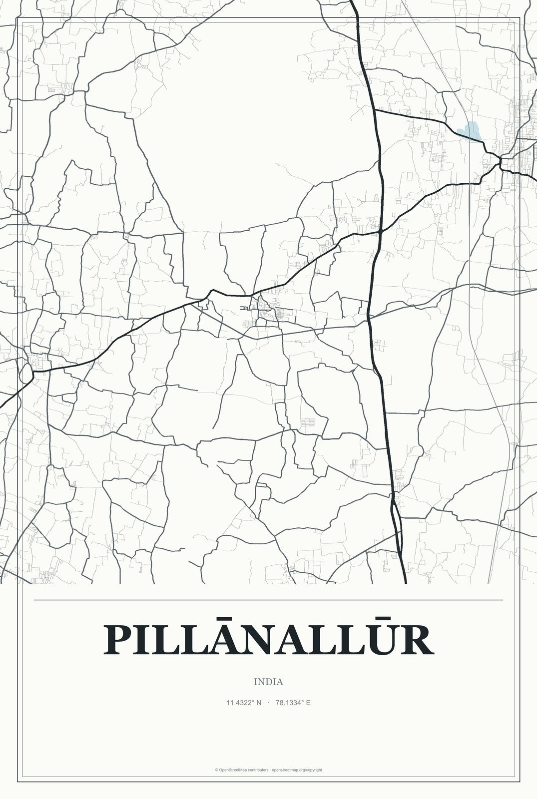 Pillānallūr, India City Map Aluminum Sign in Gallery Air style
