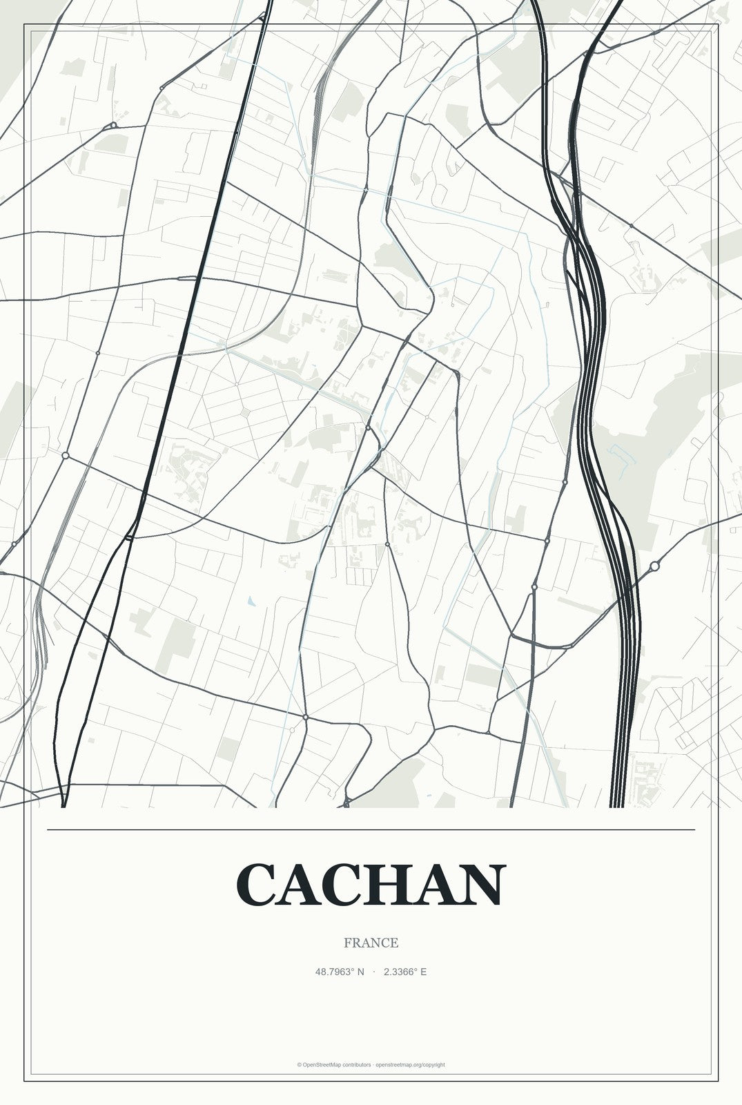 Cachan, France City Map Aluminum Sign in Gallery Air style