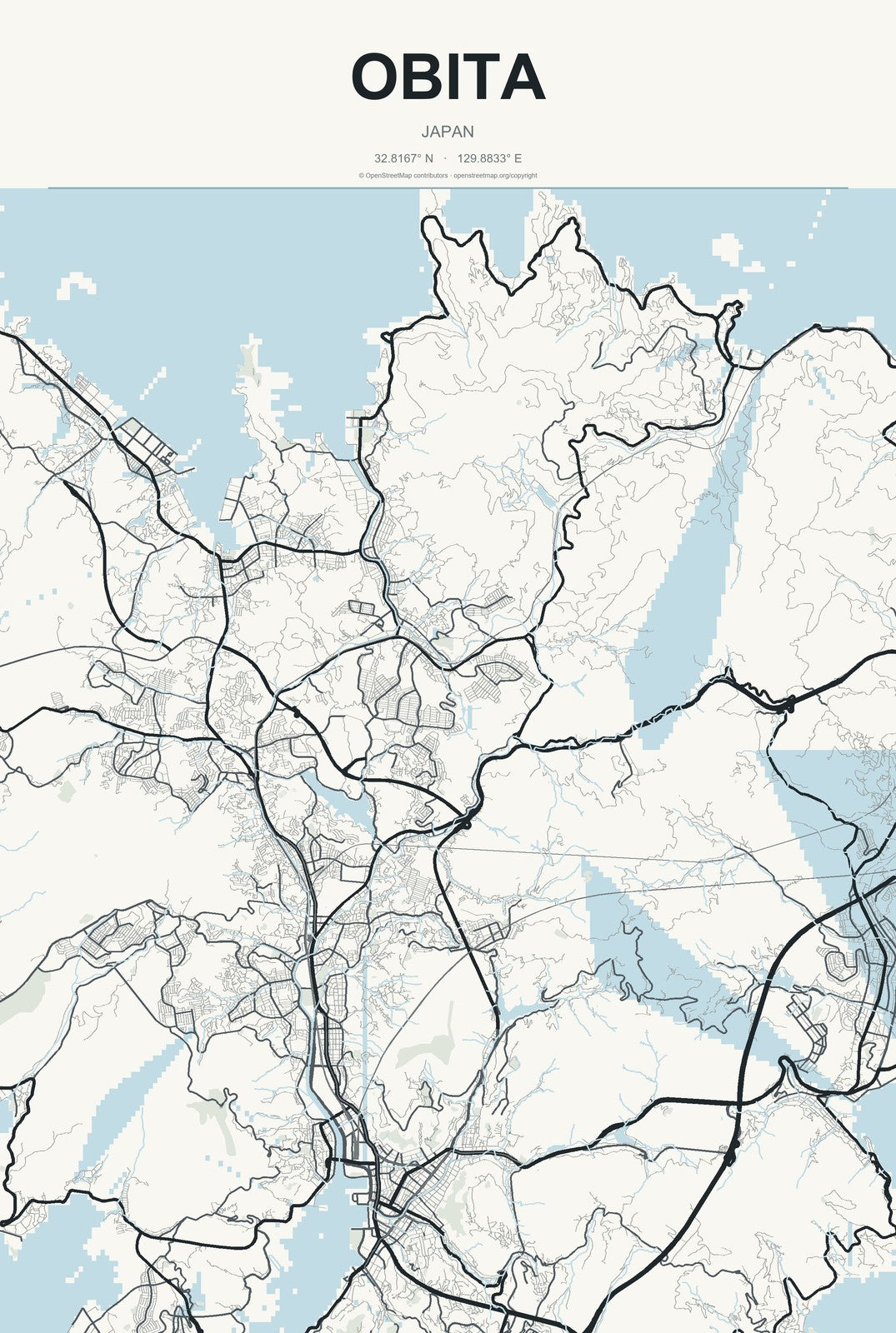 Obita, Japan City Map Aluminum Sign in Headline Atlas style