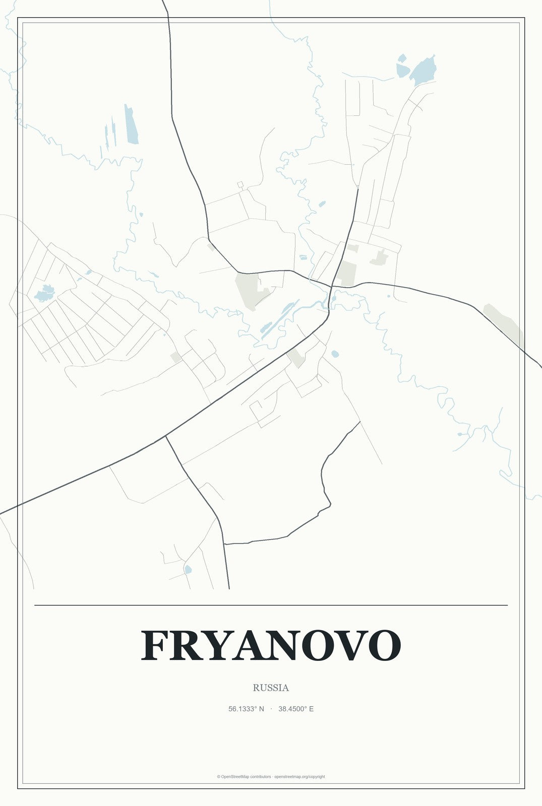 Fryanovo, Russia City Map Aluminum Sign in Gallery Air style