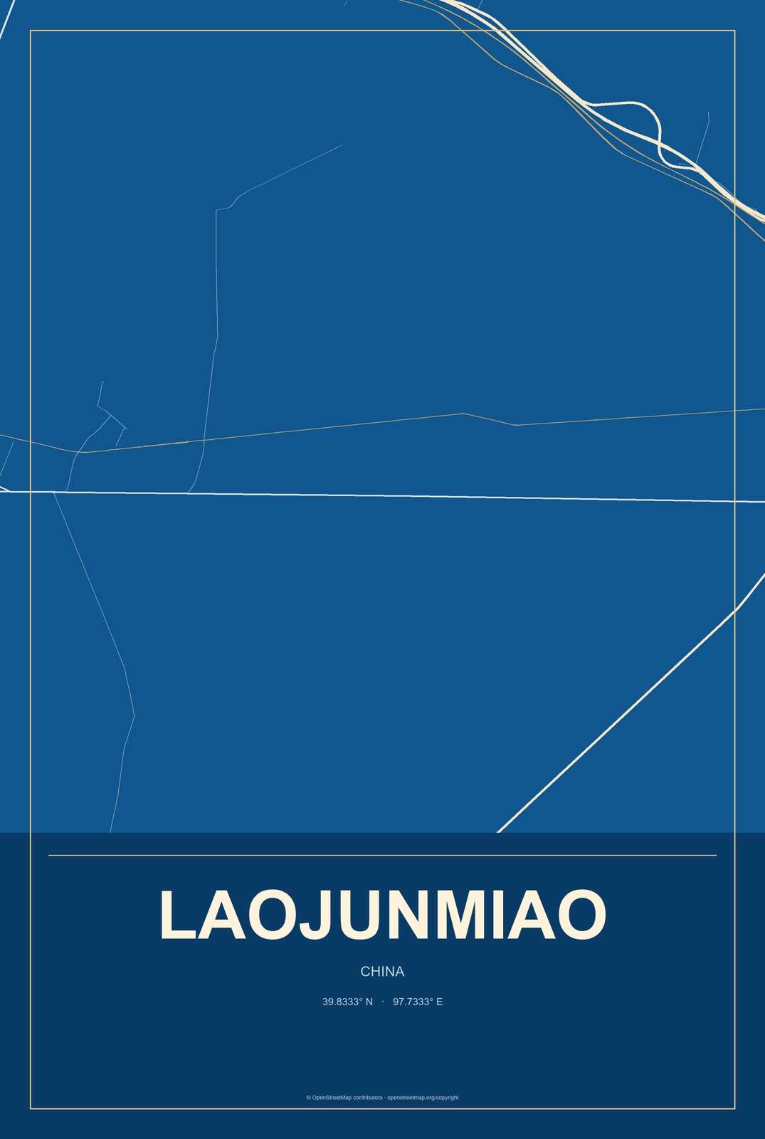 Laojunmiao, China City Map Aluminum Sign in Harbor Cobalt style
