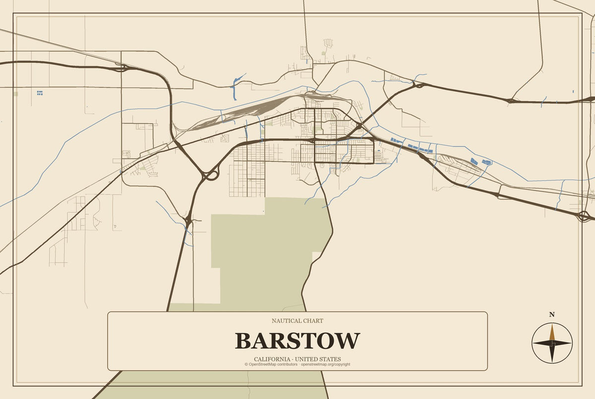Barstow, California City Map Aluminum Sign in Heritage Nautical style