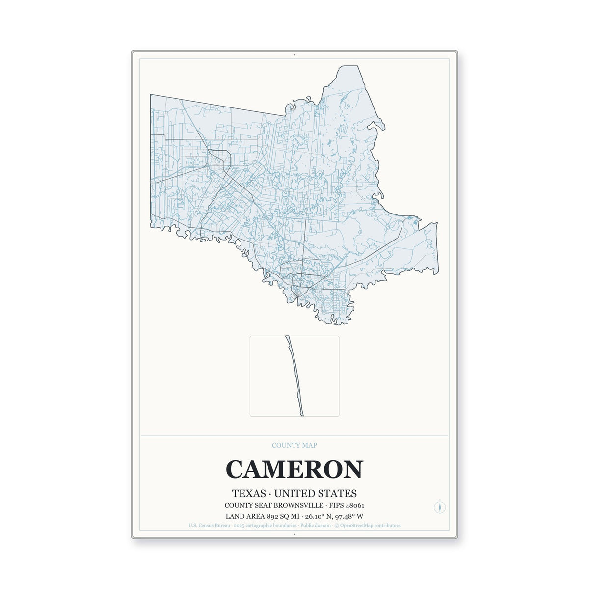 Cameron County, Texas Map Aluminum Sign in Gallery Air style
