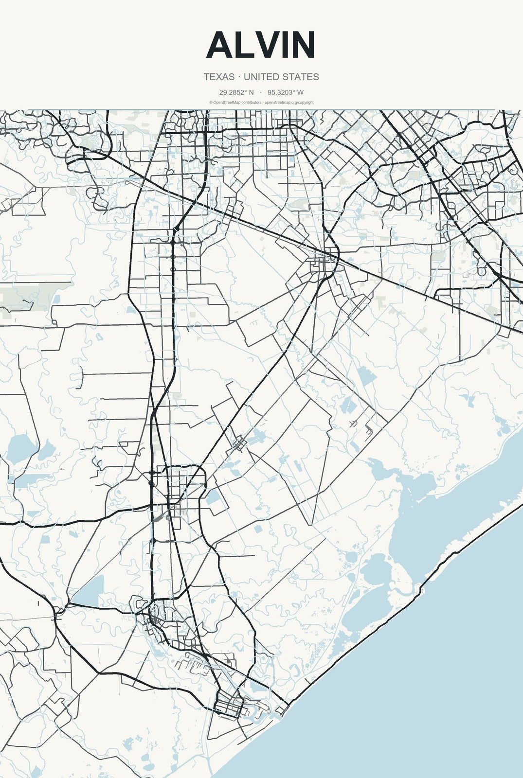 Alvin, Texas City Map Aluminum Sign in Headline Atlas style