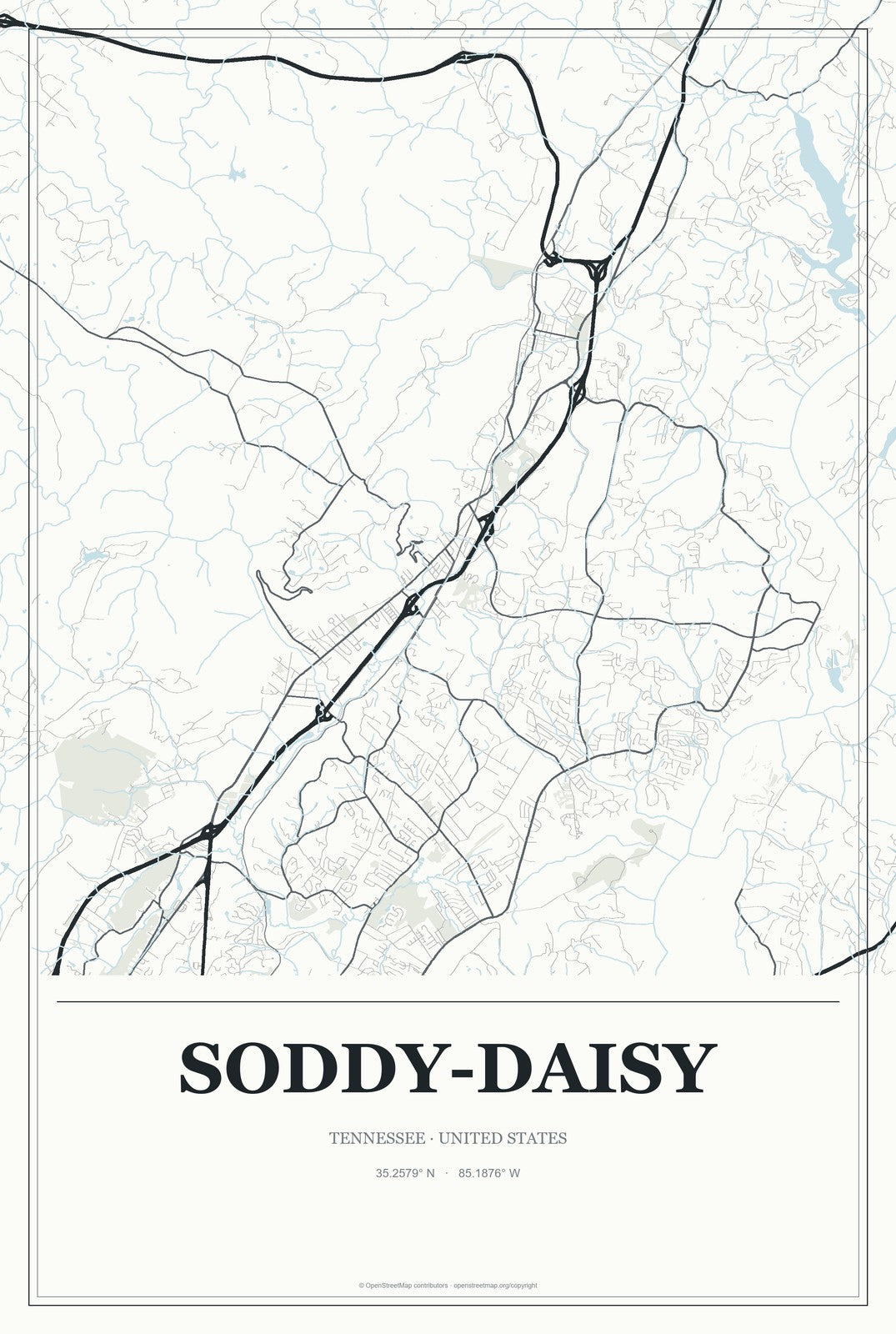 Soddy-Daisy, Tennessee City Map Aluminum Sign in Gallery Air style