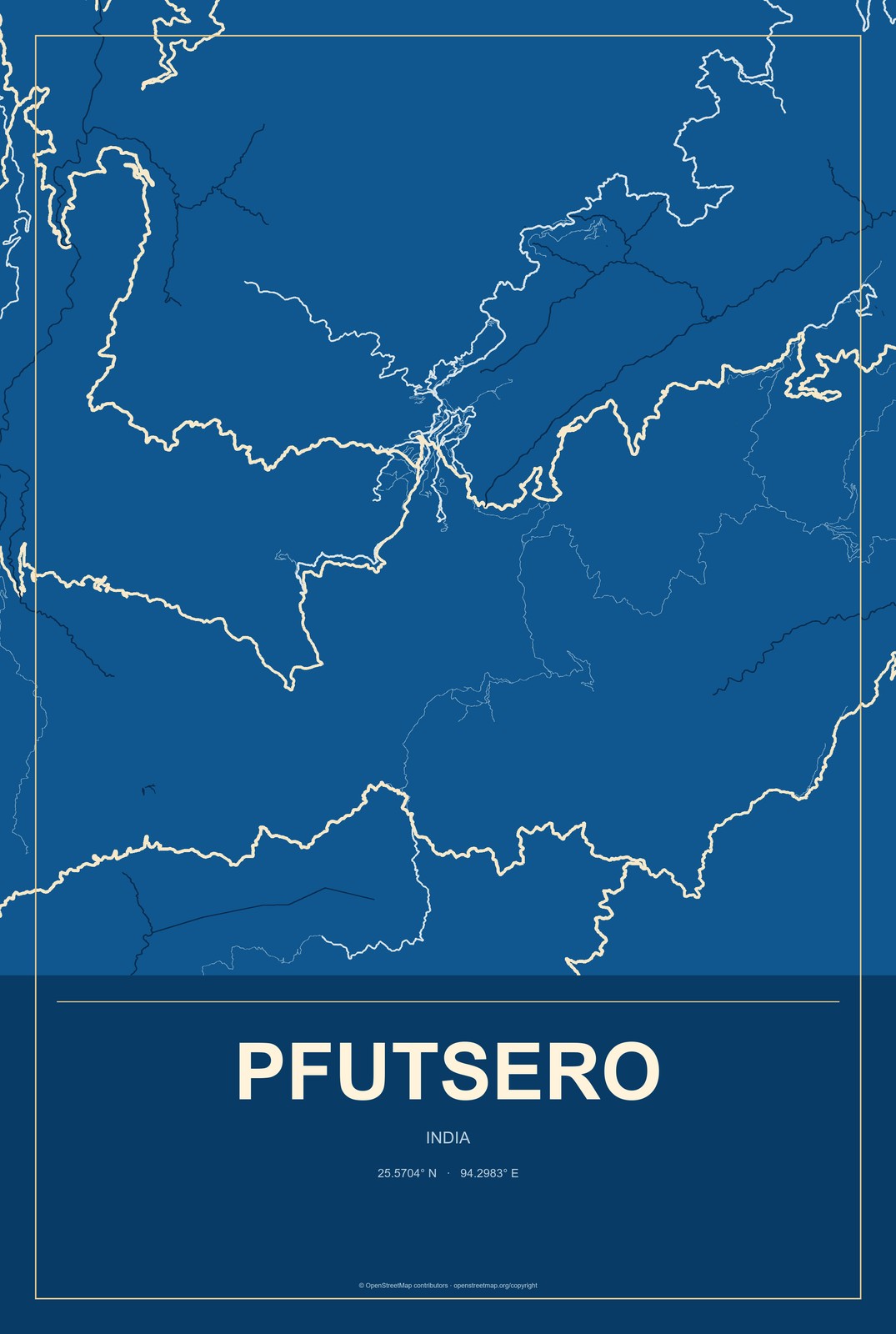 Pfutsero, India City Map Aluminum Sign in Harbor Cobalt style