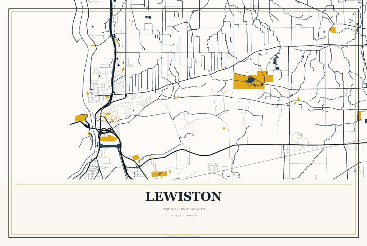 Lewiston, New York City Map Aluminum Sign in Citrine Modern style
