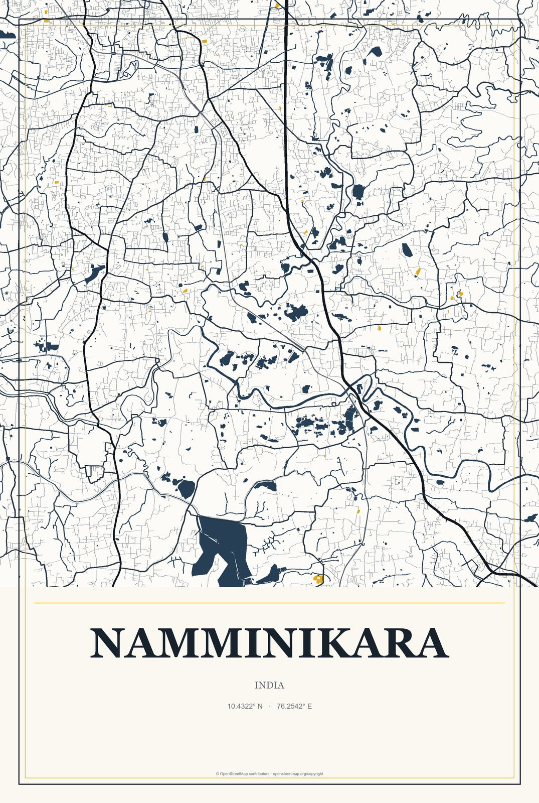 Namminikara, India City Map Aluminum Sign in Citrine Modern style