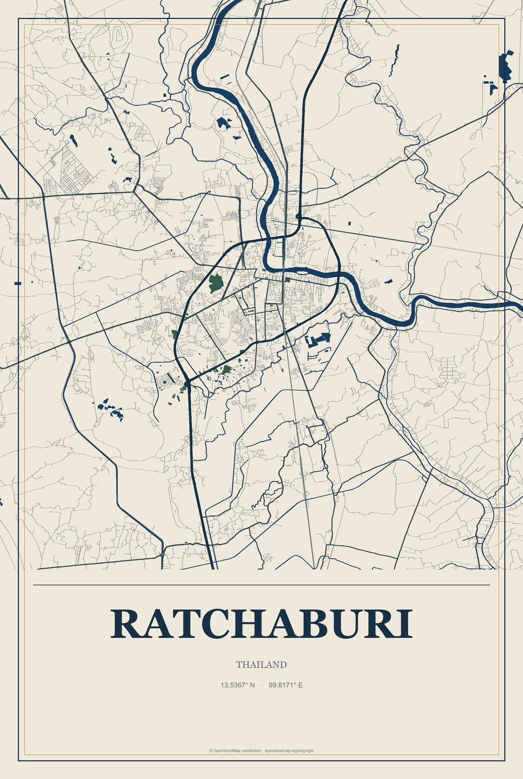 Ratchaburi, Thailand City Map Aluminum Sign in Coastal Cutout style