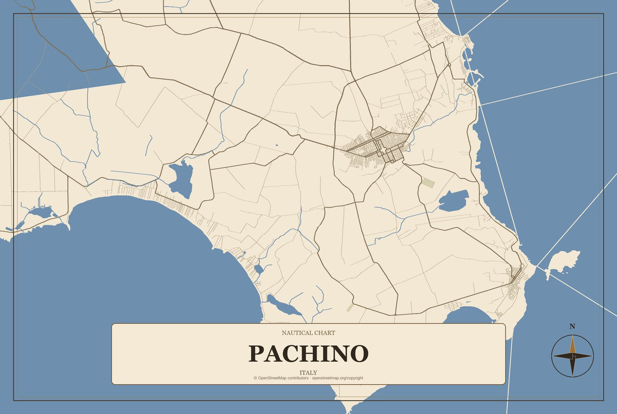 Pachino, Italy City Map Aluminum Sign in Heritage Nautical style