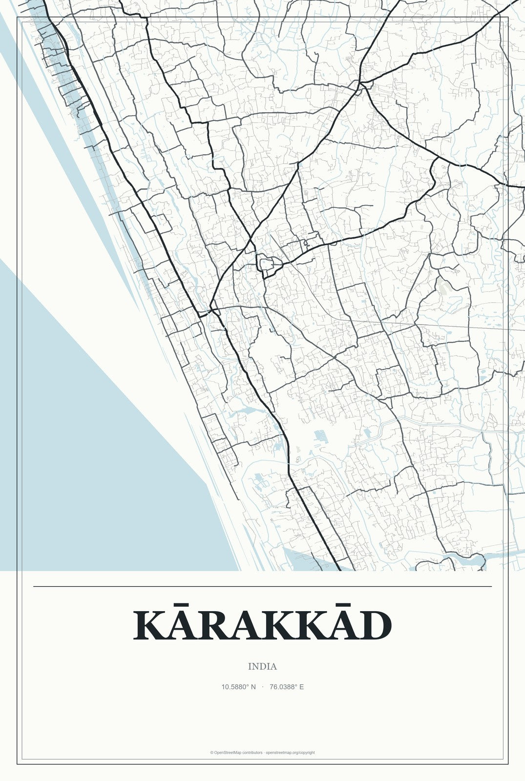 Kārakkād, India City Map Aluminum Sign in Gallery Air style