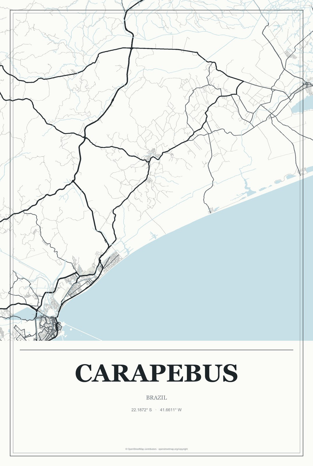 Carapebus, Brazil City Map Aluminum Sign in Gallery Air style