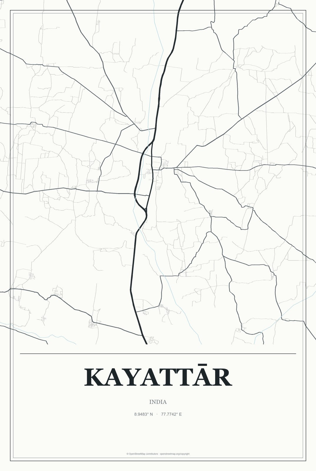 Kayattār, India City Map Aluminum Sign in Gallery Air style