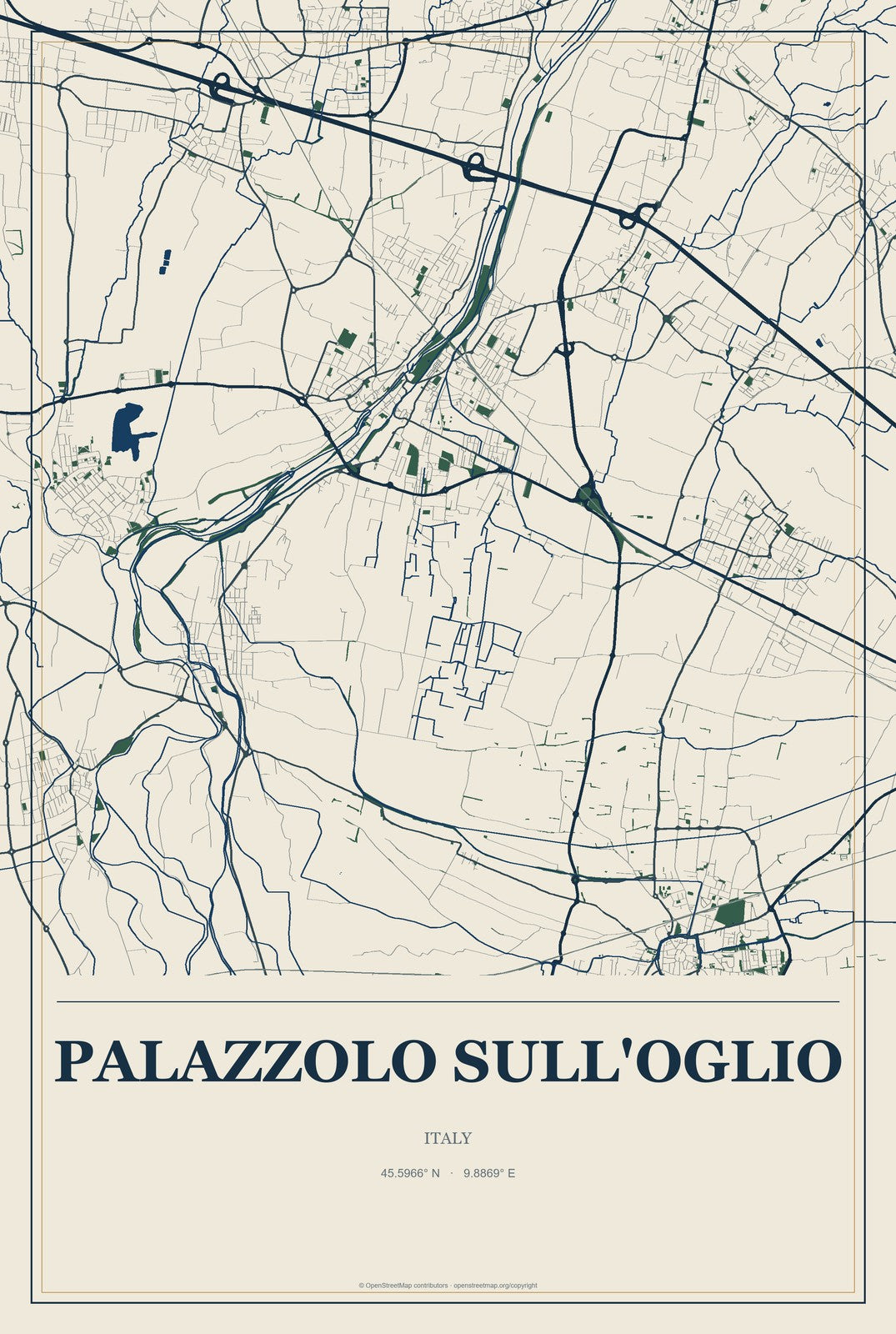 Palazzolo sull'Oglio, Italy City Map Aluminum Sign in Coastal Cutout style