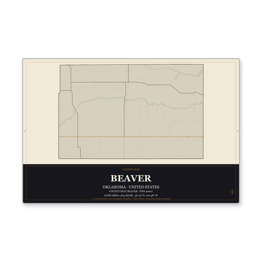 Beaver County, Oklahoma Map Aluminum Sign in Museum Plaque style