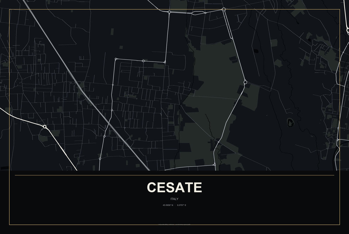 Cesate, Italy City Map Aluminum Sign in Metropolitan Noir style