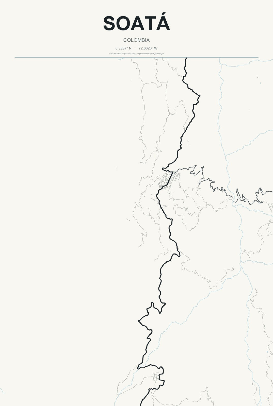 Soatá, Colombia City Map Aluminum Sign in Headline Atlas style