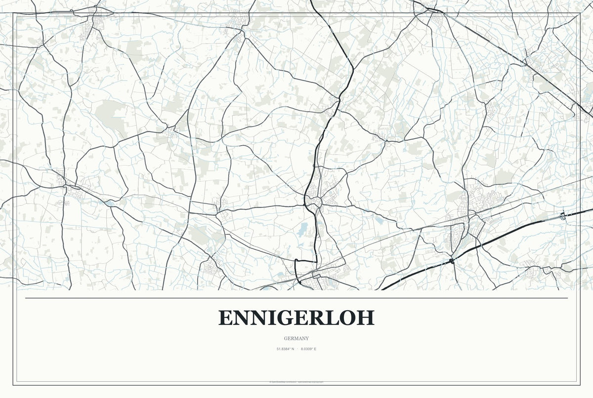 Ennigerloh, Germany City Map Aluminum Sign in Gallery Air style