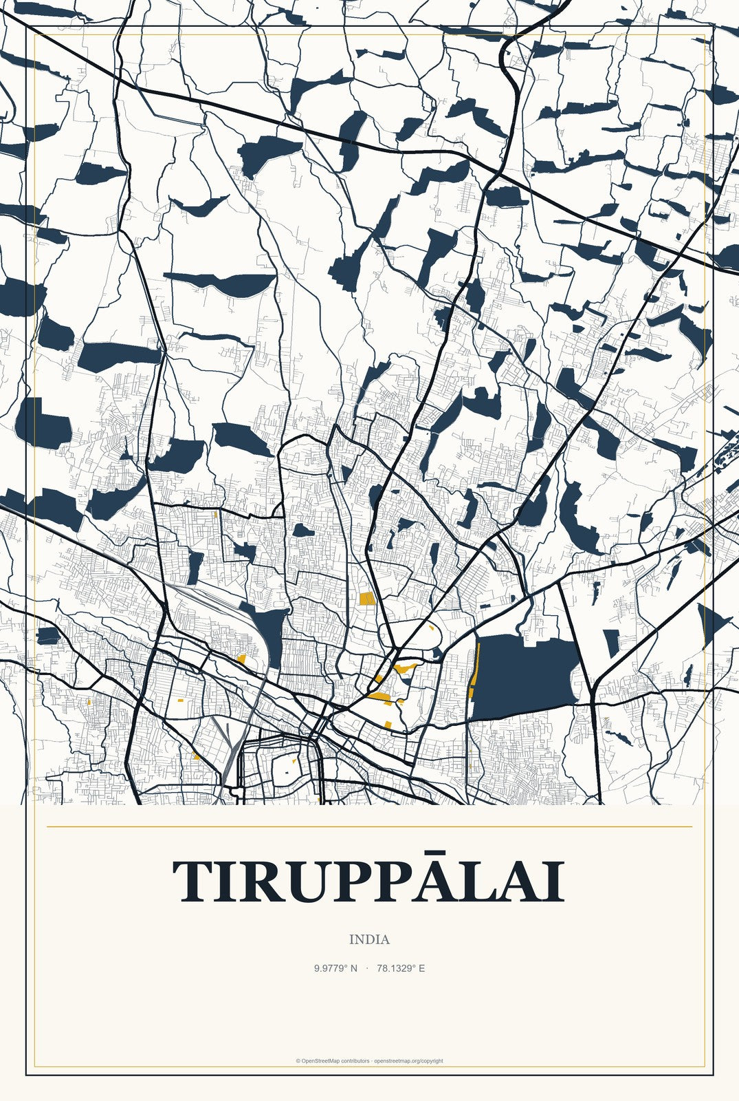 Tiruppālai, India City Map Aluminum Sign in Citrine Modern style