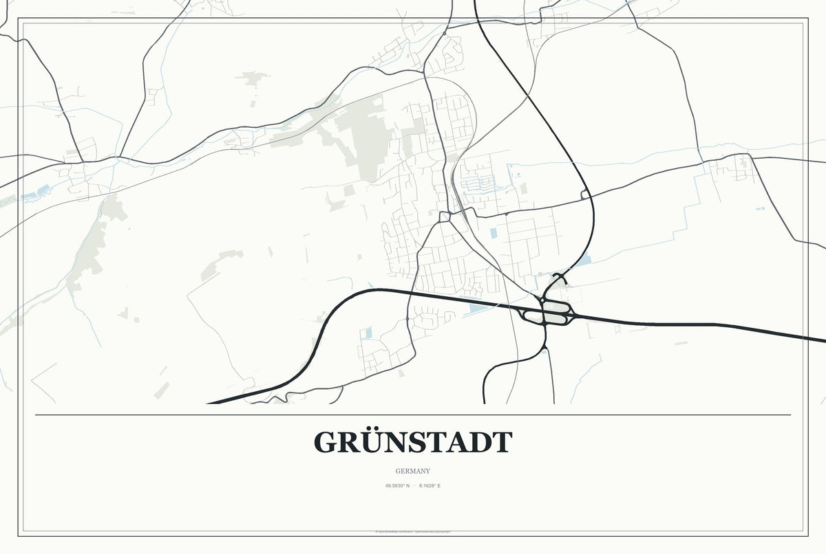 Grünstadt, Germany City Map Aluminum Sign in Gallery Air style