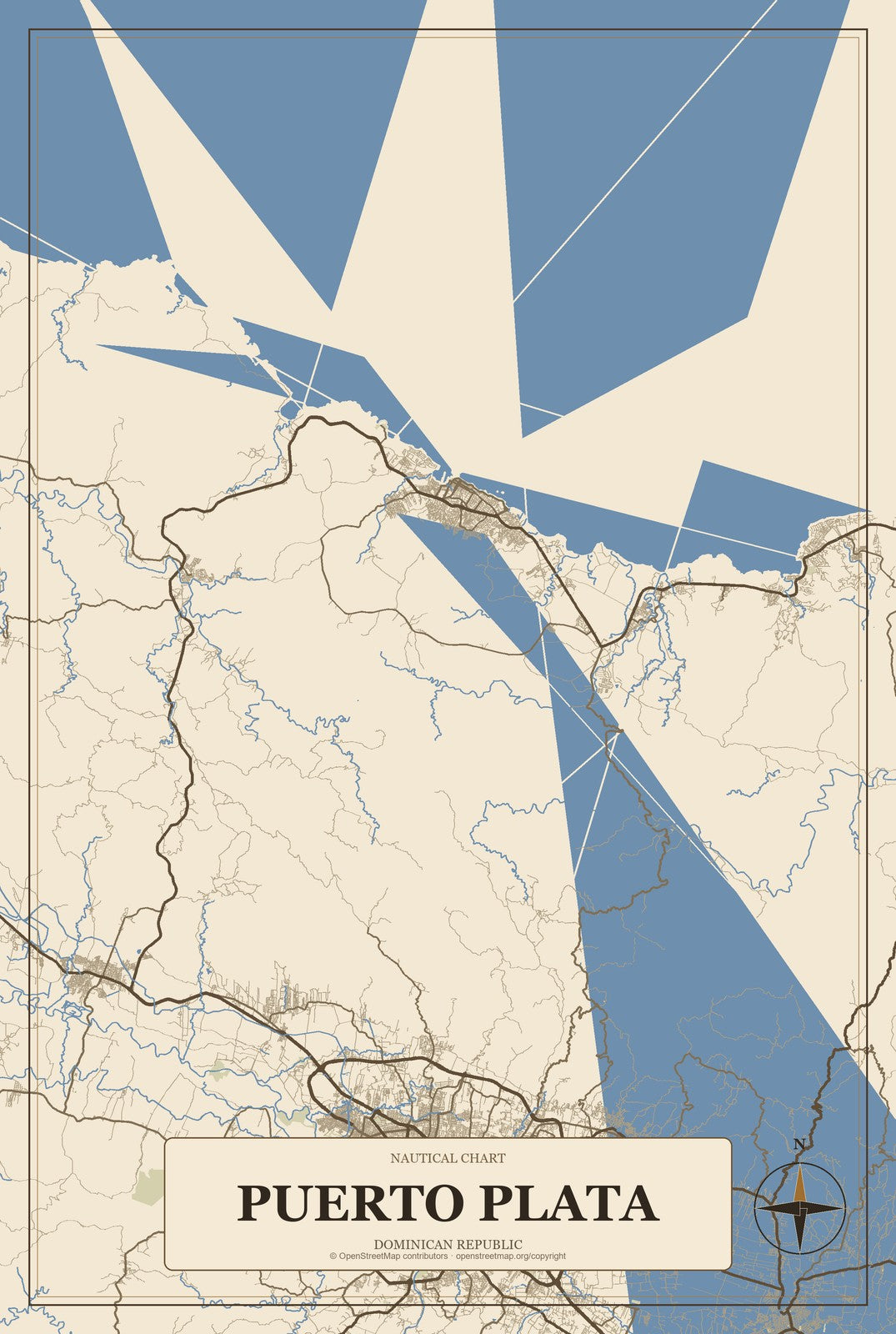 Puerto Plata, Dominican Republic City Map Aluminum Sign in Heritage Nautical style