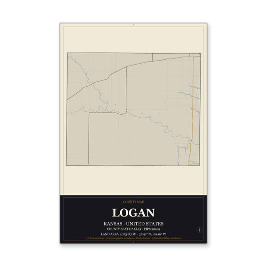 Logan County, Kansas Map Aluminum Sign in Museum Plaque style