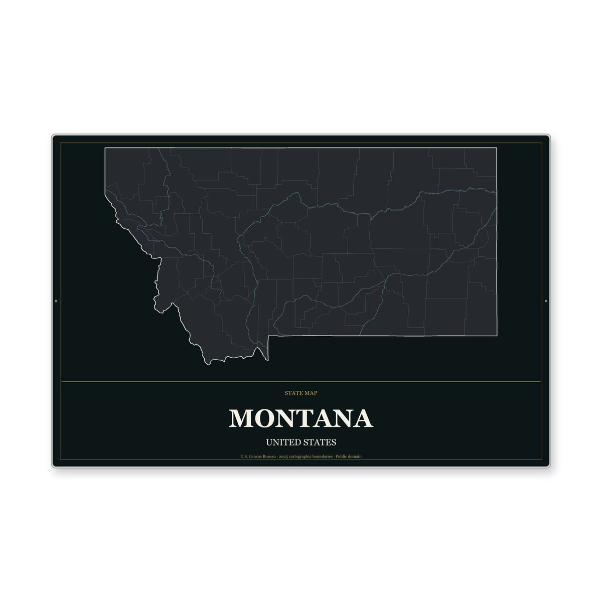 Montana state map aluminum sign in Metropolitan Noir style
