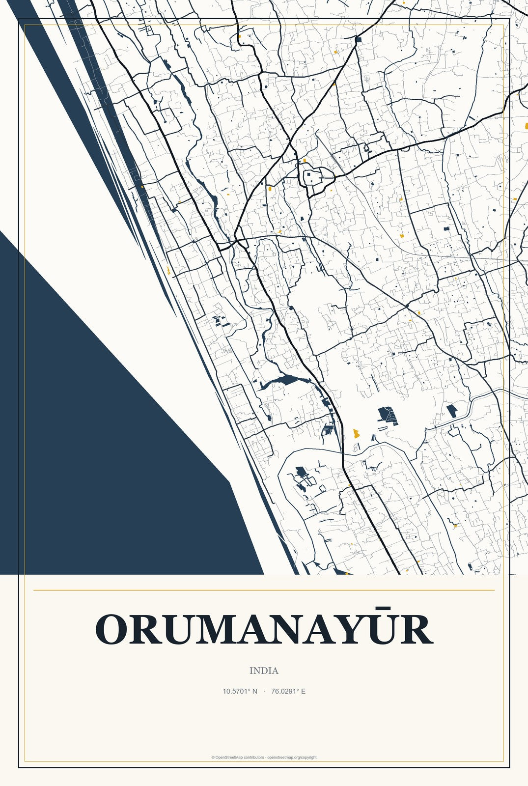 Orumanayūr, India City Map Aluminum Sign in Citrine Modern style