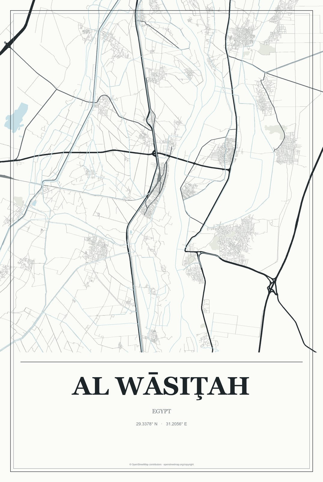 Al Wāsiţah, Egypt City Map Aluminum Sign in Gallery Air style