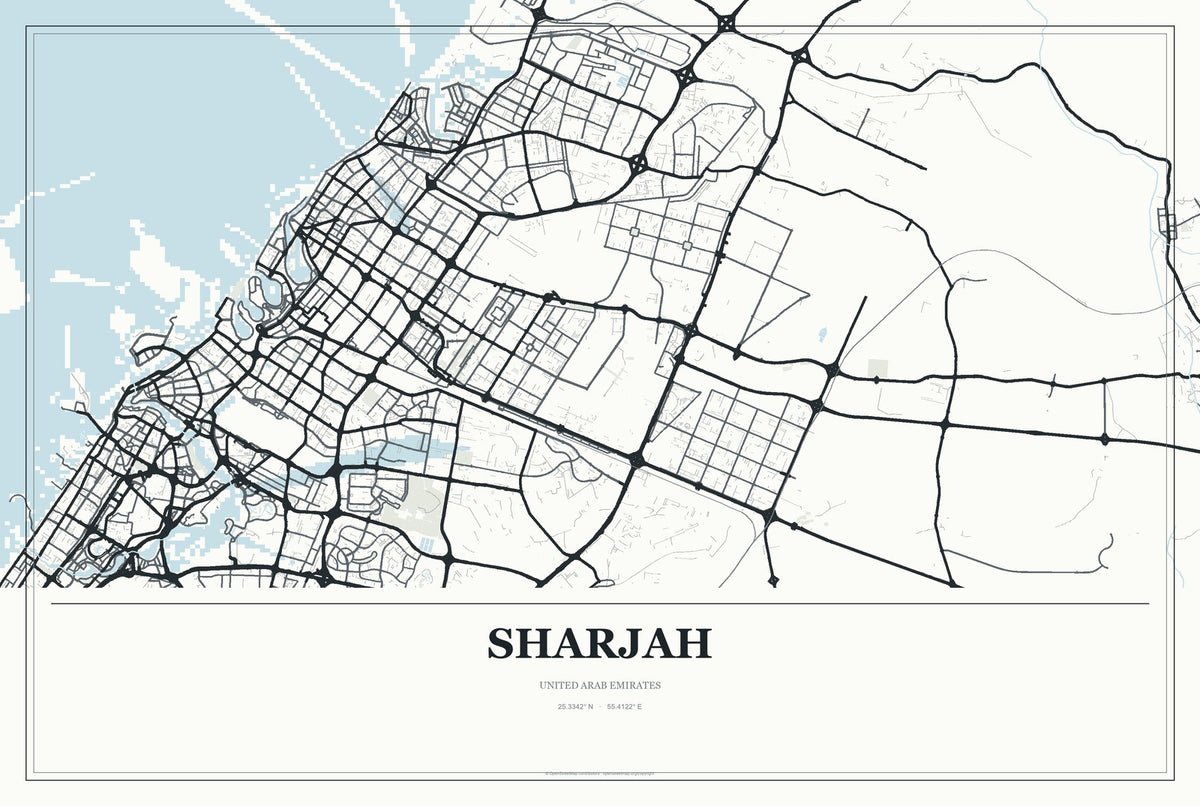 Sharjah, United Arab Emirates City Map Aluminum Sign in Gallery Air style
