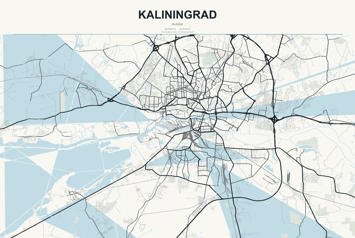 Kaliningrad, Russia City Map Aluminum Sign in Headline Atlas style