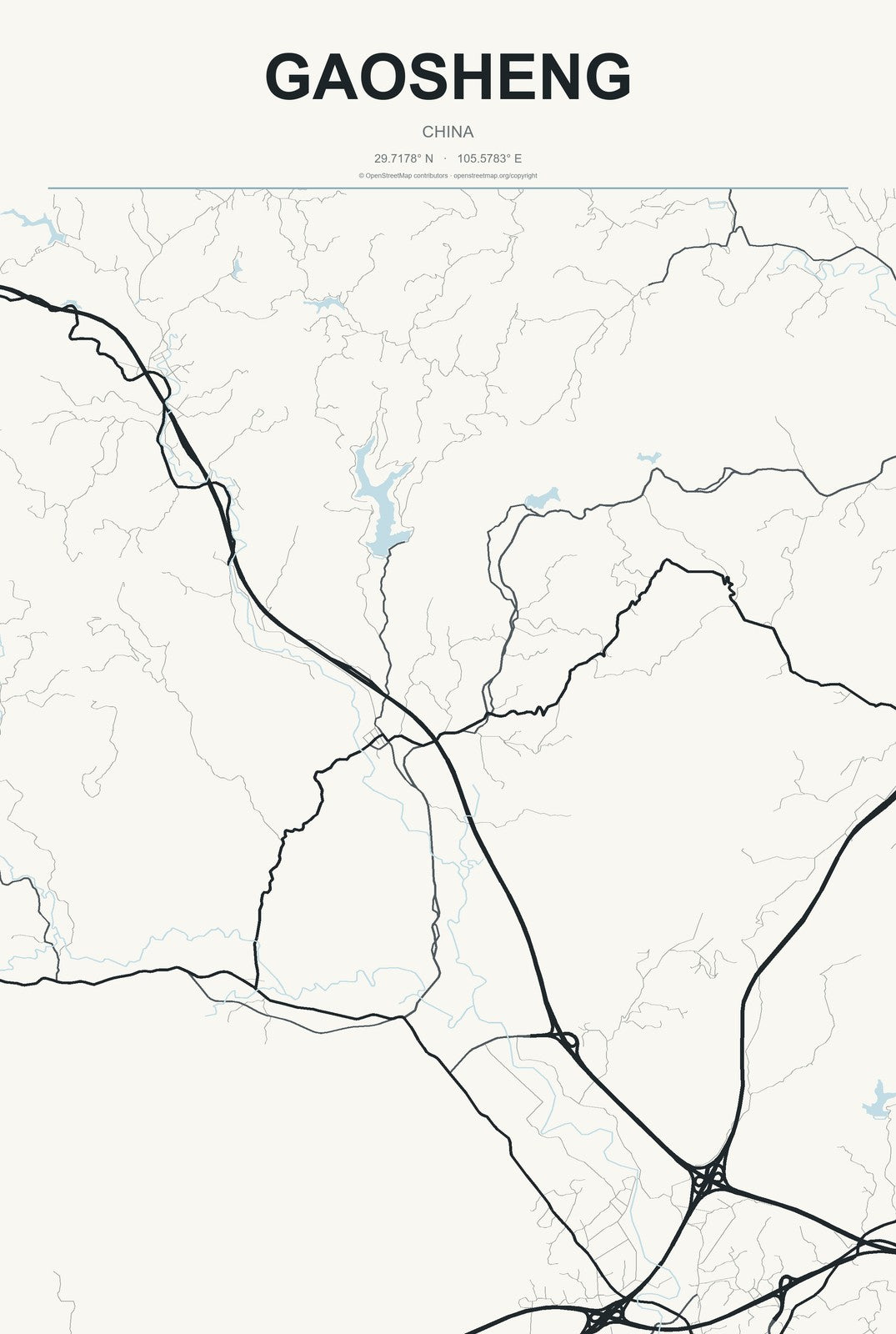 Gaosheng, China City Map Aluminum Sign in Headline Atlas style