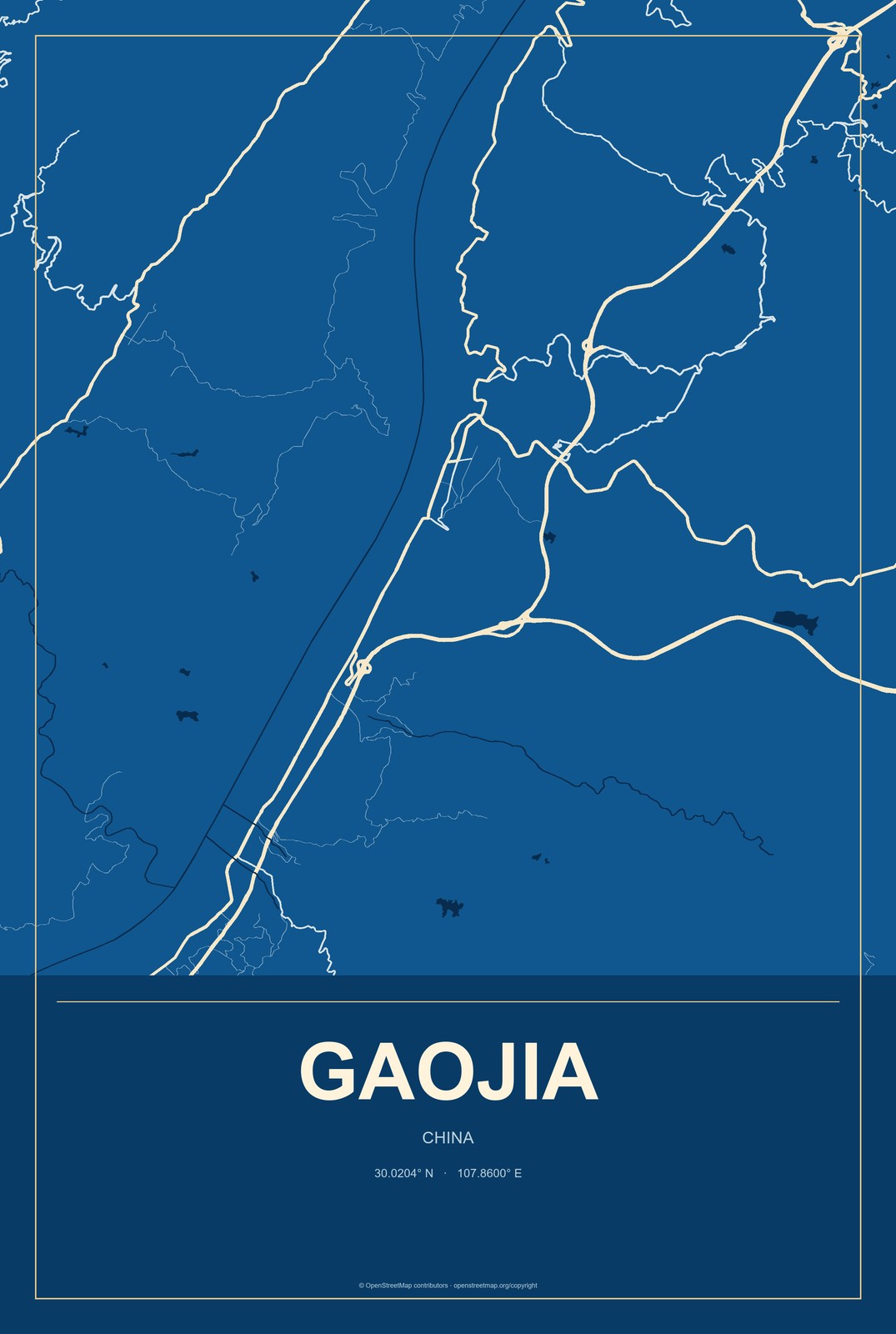 Gaojia, China City Map Aluminum Sign in Harbor Cobalt style