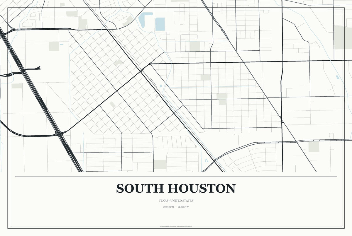 South Houston, Texas City Map Aluminum Sign in Gallery Air style