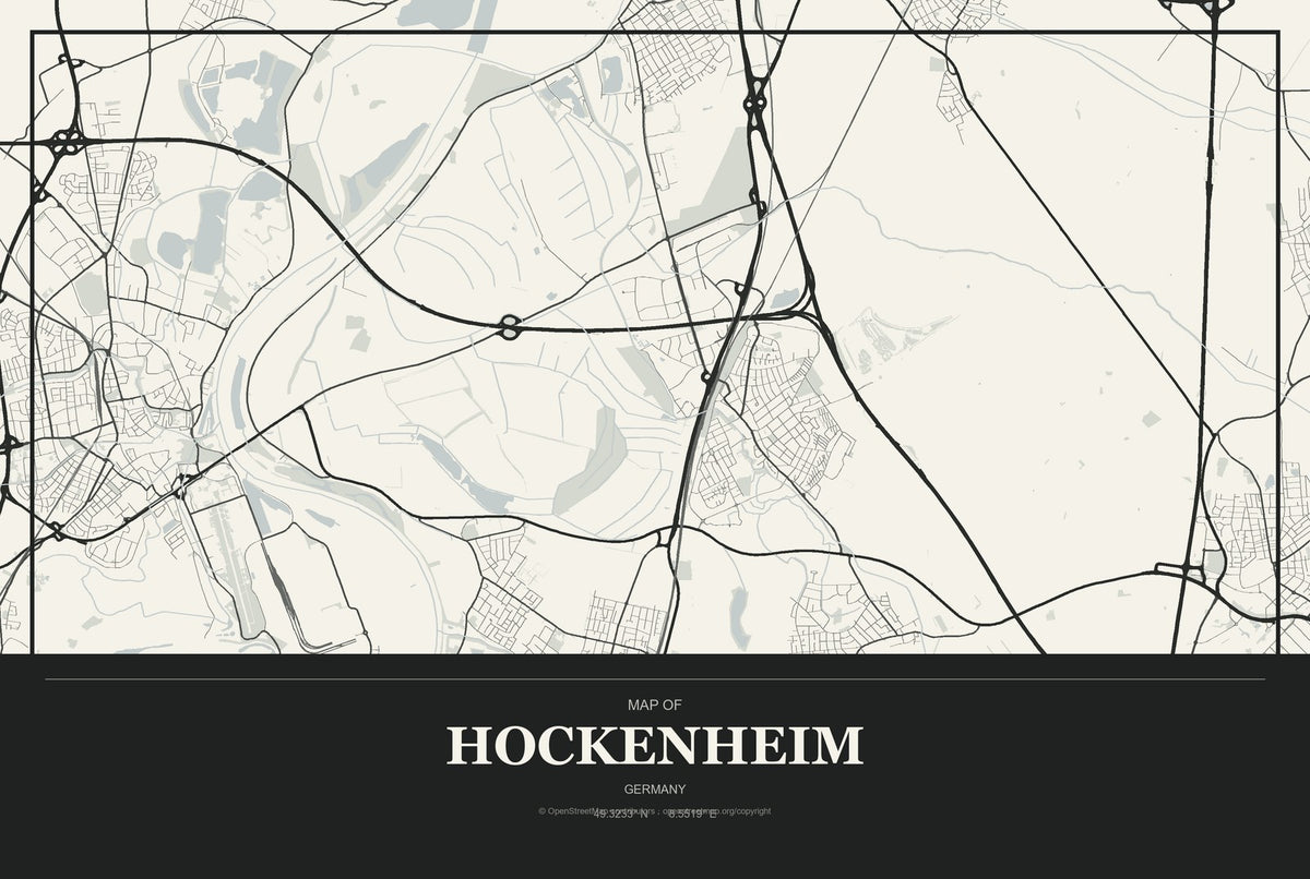 Hockenheim, Germany City Map Aluminum Sign in Museum Plaque style