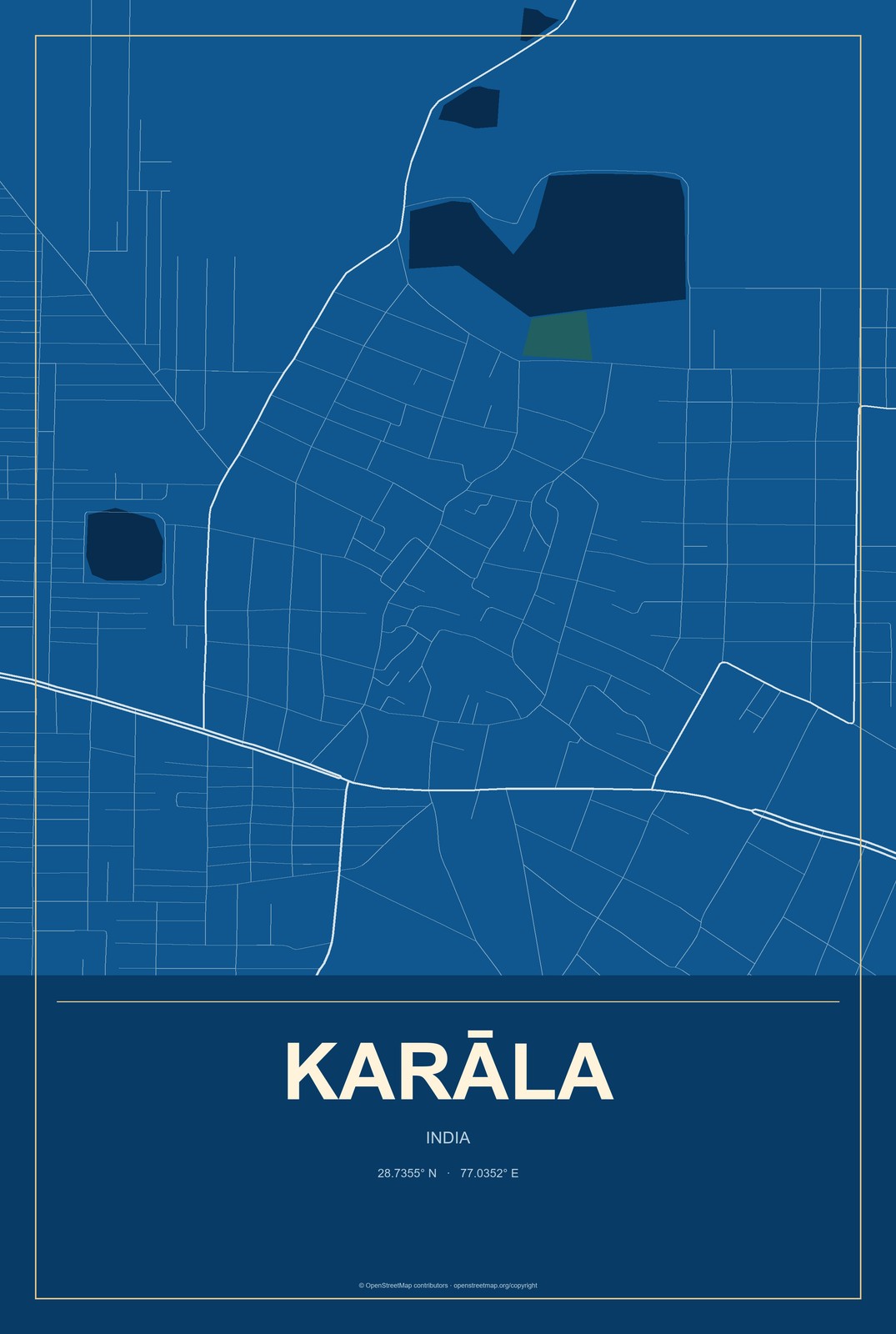 Karāla, India City Map Aluminum Sign in Harbor Cobalt style