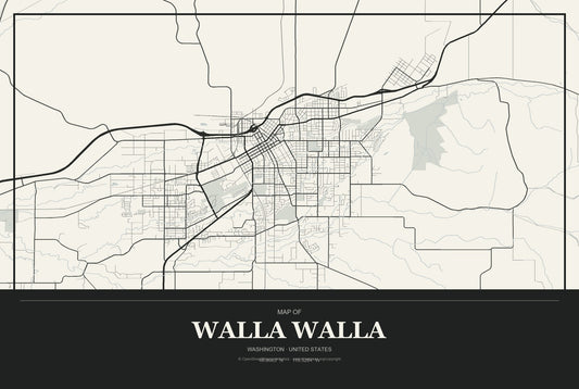 Walla Walla, Washington City Map Aluminum Sign in Museum Plaque style