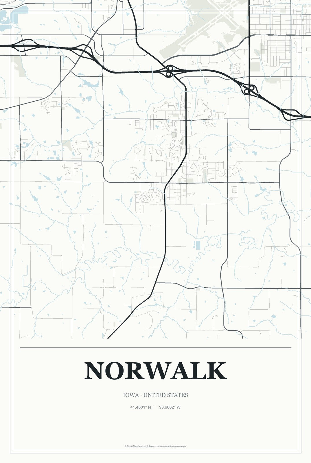 Norwalk, Iowa City Map Aluminum Sign in Gallery Air style
