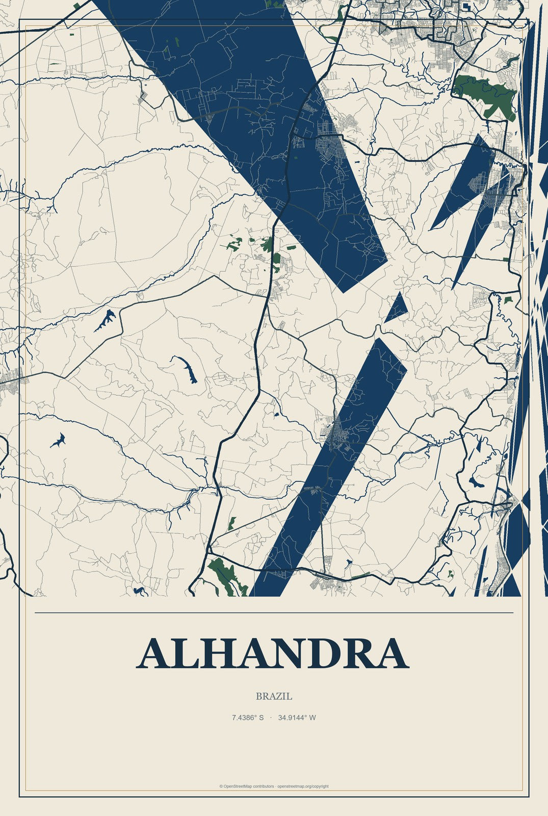 Alhandra, Brazil City Map Aluminum Sign in Coastal Cutout style