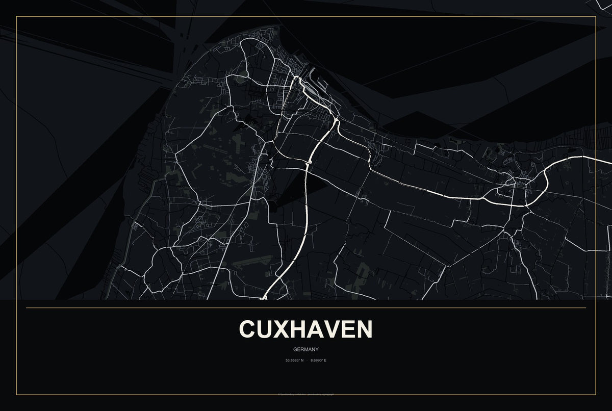 Cuxhaven, Germany City Map Aluminum Sign in Metropolitan Noir style