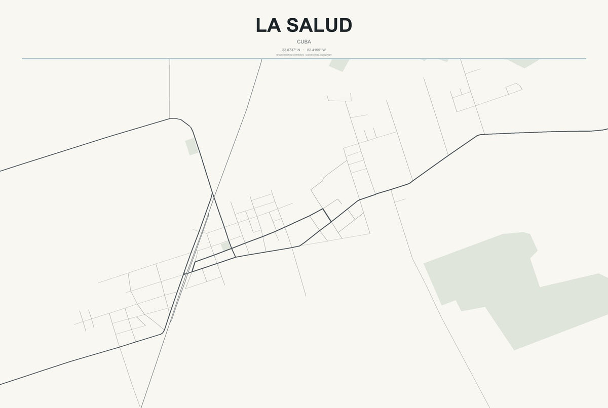 La Salud, Cuba City Map Aluminum Sign in Headline Atlas style