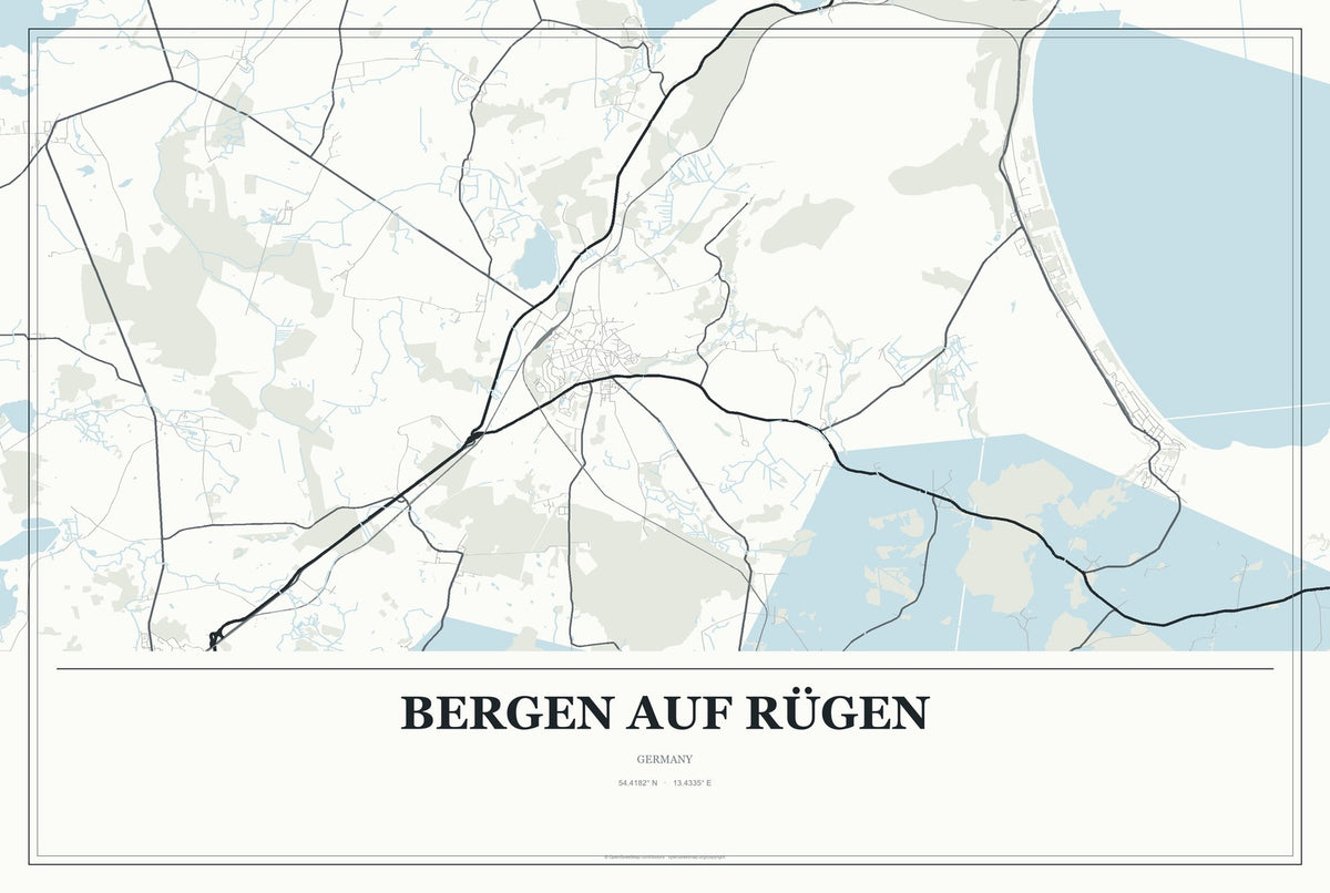 Bergen auf Rügen, Germany City Map Aluminum Sign in Gallery Air style