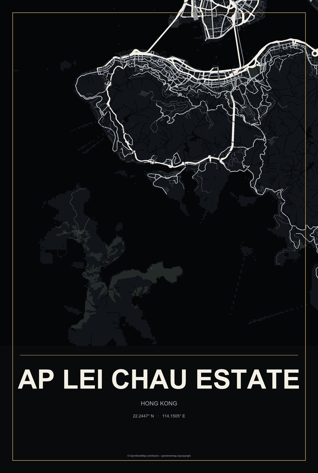 Ap Lei Chau Estate, Hong Kong City Map Aluminum Sign in Metropolitan Noir style
