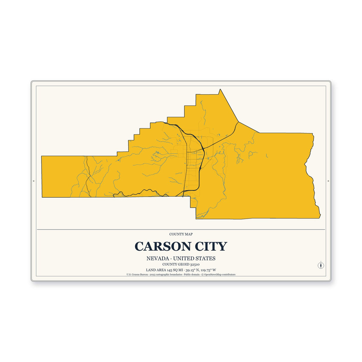 Carson City, Nevada Map Aluminum Sign in Citrine Modern style