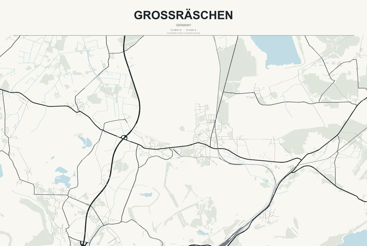 Großräschen, Germany City Map Aluminum Sign in Headline Atlas style